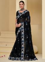 Pure Banarasi Tuscany Black Wedding Wear Moti Work Saree